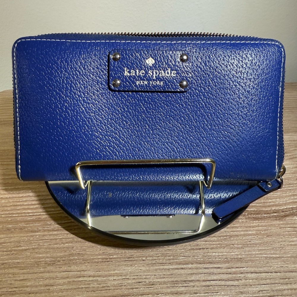 kate spade blue zip-around leather wallet